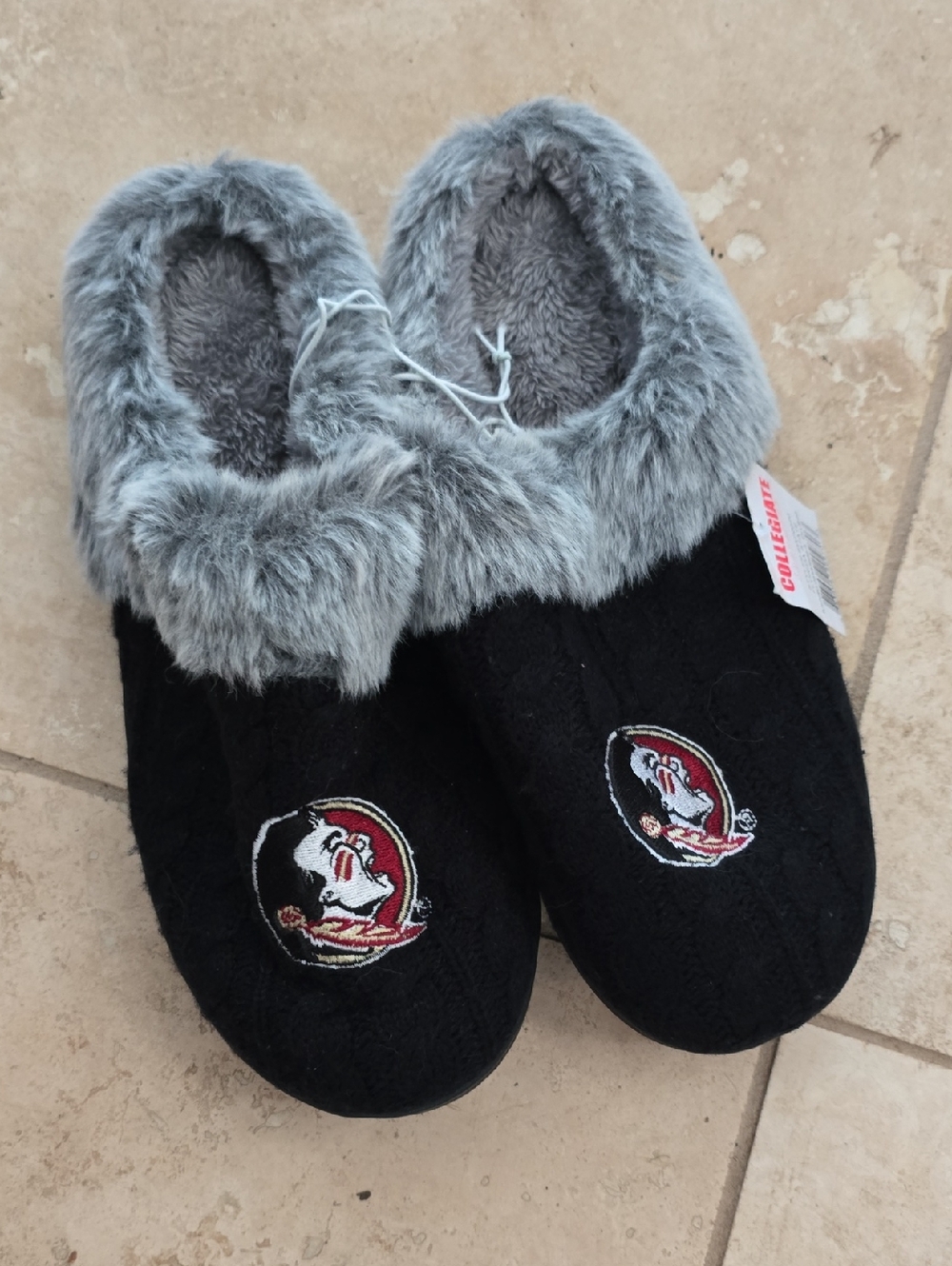 Black Furry-Lined FSU Team Logo Slippers